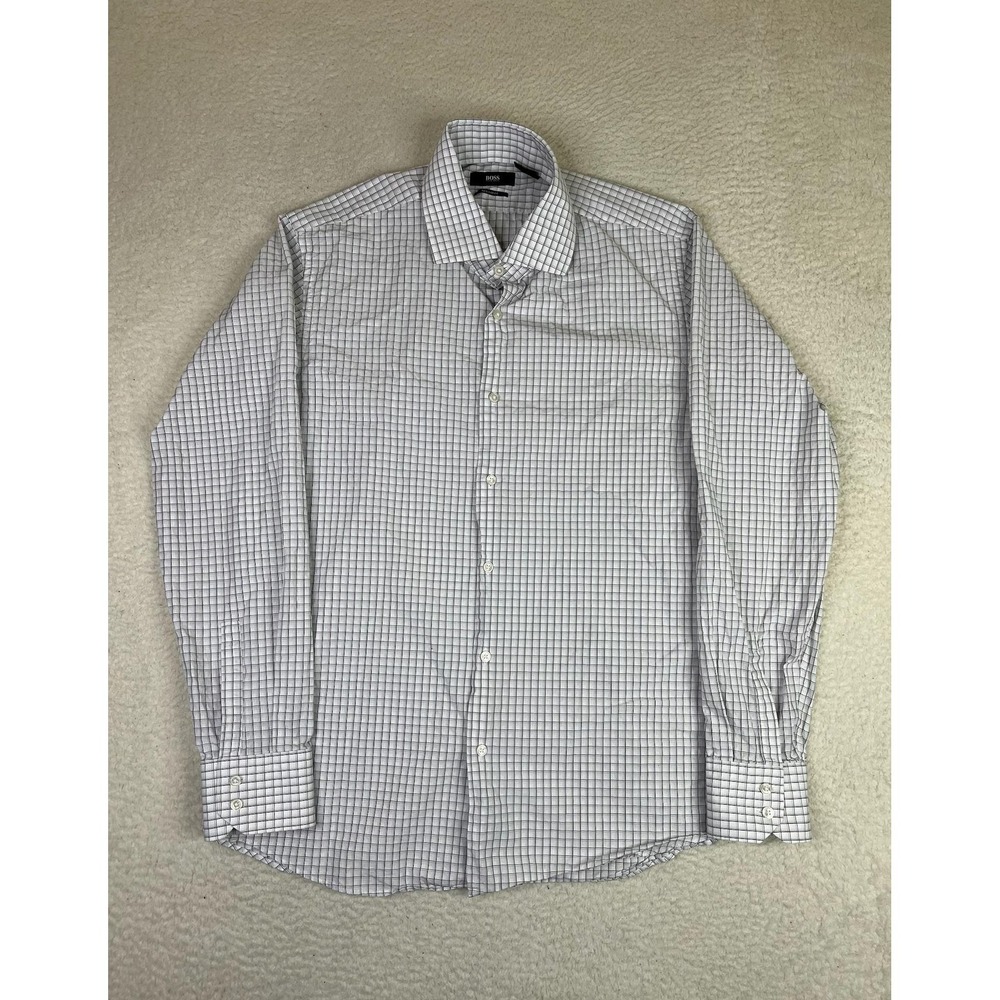 BOSS Hugo Boss Dress Shirt Mens 16.5 32/33 White‎ Check Gerald Regular Fit LS